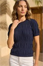 Navy  Petite Texture Knitted Top, Image 2 of 4
