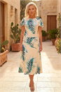 Ivory  Petite Floral Side Ruched Midi Dress , Image 2 of 4