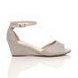 Grey Mid Wedge Heel Ankle Strap Sandals, Image 2 of 5