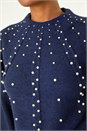 Midnight Blue Faux Pearl Cable Knit Jumper, Image 5 of 5