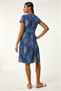 Navy  Abstract Wrap Detail Stretch Dress, Image 3 of 5