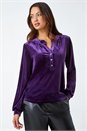 Purple Velvet Button Front Stretch Shirt, Image 3 of 6