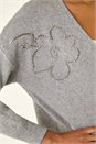Grey Floral Embellished Knit Cardigan, Image 5 of 5