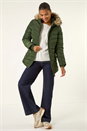 Khaki Faux Fur Hooded Quilt Coat, Image 2 of 5