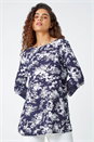 Navy Floral Lace Trim Stretch Top, Image 4 of 5