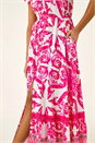 Pink Border Print Button Dress, Image 5 of 5