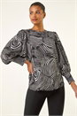 Black Linear Abstract Print Top, Image 1 of 5