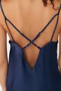 Navy Cowl Neck Back Detail Satin Strappy Mini Nightdress, Image 2 of 3