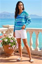 Blue Textured V-Neck Knit Hoodie, Image 2 of 4