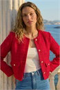 Red Collarless Boucle Jacket, Image 1 of 4