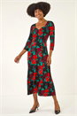 Red Rose Ruched Midi Dress, Image 2 of 5