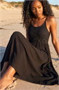 Black Lace Bodice Shirred Midi Dress, Image 2 of 4