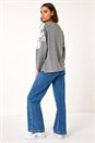 Grey Floral Applique Detail Stretch Top, Image 4 of 5