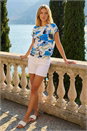 Blue Floral Print Bubble Hem Top, Image 2 of 4