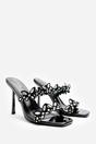 Black Dazira Cut Out Flower Trim Heeled Mules, Image 4 of 6