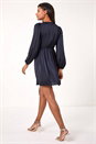 Navy  Pleated V-Neck Mini Dress, Image 3 of 5