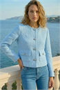 Light Blue  Collarless Boucle Jacket, Image 2 of 4