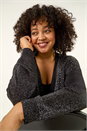 Black Curve Sparkly Longline Knit Cardigan, Image 1 of 5