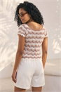Ivory  Wave Crochet Buttoned Top, Image 3 of 4