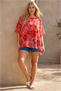 Cerise Curve Floral Chiffon Hanky Hem Top, Image 2 of 4