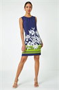 Navy  Floral Print Sleeveless Shift Dress, Image 2 of 5