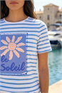Blue Motif Stripe Print Cotton T-Shirt , Image 4 of 4