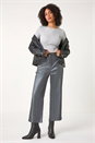 Pewter Gunmetal Metallic Coated Wide Leg Cropped Trouser, Image 1 of 5