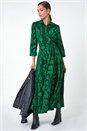 Green Floral Leaf Print Midi Shirt Dress, Image 1 of 5