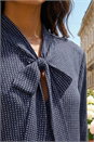 Navy  Polka Dot Tie Neck Top, Image 4 of 4