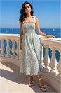 Mint Dusk Polka Dot Stripe Shirred Midi Dress, Image 3 of 4