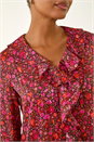PINK Floral Frill Metallic Blouse, Image 5 of 5