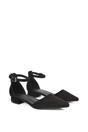 Black XY LONDON Black 'Jenny' Low Heel Flat Pointed Toe Ankle Strap Court Shoes, Image 3 of 5