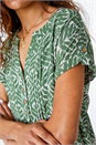 KHAKI Abstract Print Button Detail V-Neck Top, Image 1 of 5