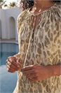 Taupe Animal Print Tie Neck Top, Image 4 of 4