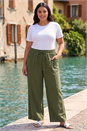 Khaki Curve Tie Waist Pocket Trouser, Image 2 of 4
