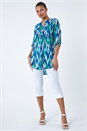 Blue Abstract Longline Button Detail Tunic Top, Image 2 of 5