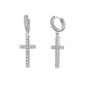 Silver Full Pave Cross Sterling Silver Drop Hoop Earring, Image 1 of 7