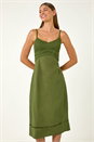 KHAKI Lace Panel Strappy Midi Dress, Image 4 of 5