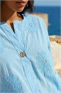 Light Blue  Cotton Floral Embroidered Tunic Top, Image 4 of 4