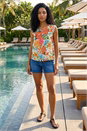 Orange Floral Print Lace Detail Blouse, Image 2 of 4