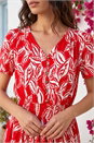 Red Leaf Print Shirred Maxi Dress, Image 4 of 4