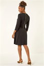Black V-Neck Buttoned Stretch Dress, Image 3 of 5