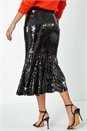 Black Sequin Embellished Fluted Midi Skirt, Image 4 of 6