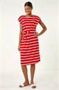 Red Stripe Tie Side Stretch Midi Dress, Image 2 of 5