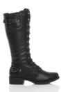 Black Lace Up Calf Military Biker Boots, Image 2 of 6