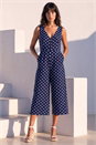 Navy  Polka Dot Print Pocket Jumpsuit, Image 1 of 4