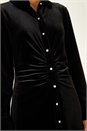 Black Dusk Velvet Button Midi Shirt Dress, Image 6 of 6