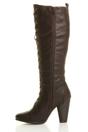 Brown AJVANI Brown High Heel Lace Up Victorian Style Knee High Boots, Image 3 of 6