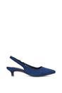 Navy XY LONDON Navy 'Leila' Pointed Toe Low Kitten Heel Slingback Court Shoes, Image 1 of 5
