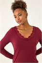 Red Lace V-Neck Stretch Top, Image 4 of 5